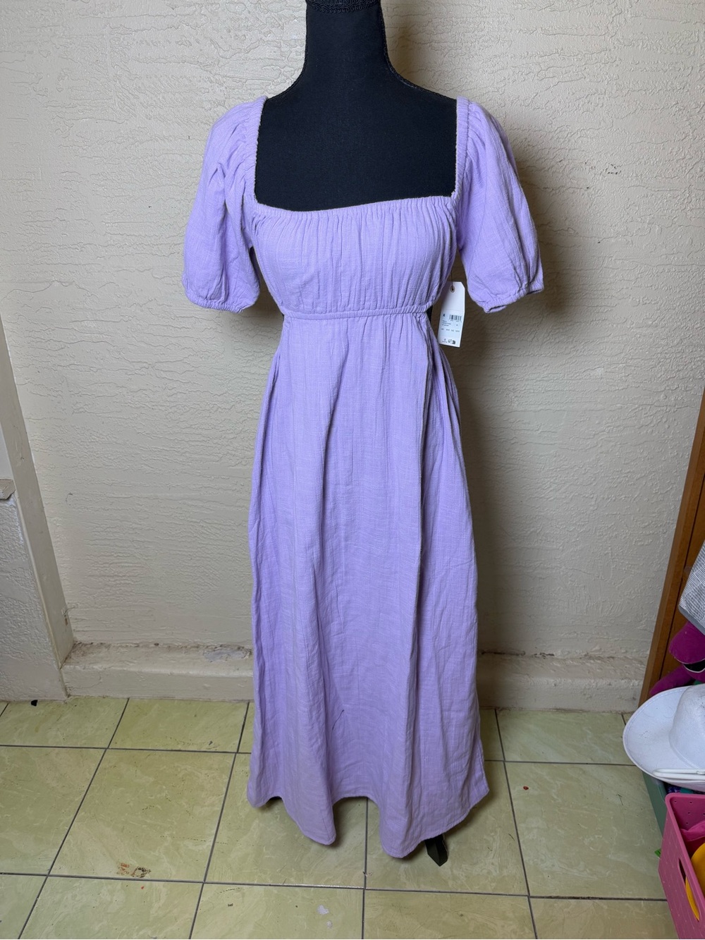 Billabong Lilac Puff Sleeve Cutout Maxi Dress Cottagecore Prairie NWT Small - Picture 2 of 12